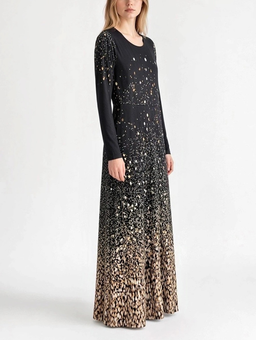 NWT Made With Love Black Bokeh Print Maxi dress witchy fairycore Whimsigoth AOP